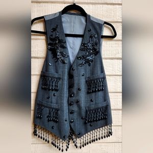 Vintage Hand Beaded Pin Striped Vest